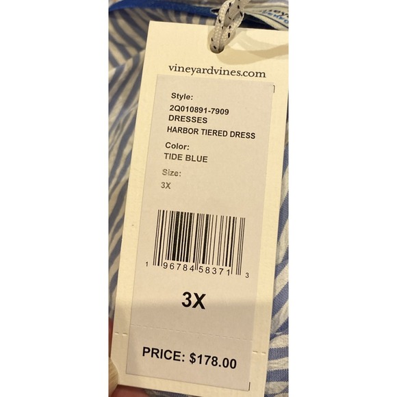Vineyard Vines Performance 3XL Harbor Stripe Seersucker Tiered Dress‎ Blue - Picture 11 of 11